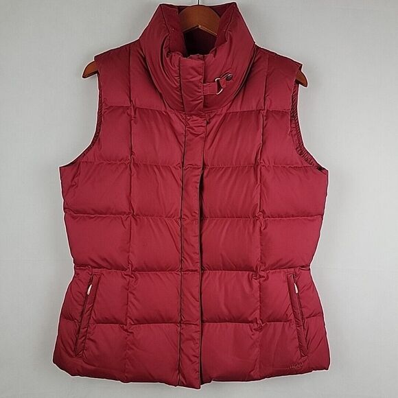 Eddie Bauer Goose Down Puffer Vest Womens Large Red EB700 Quilted Fitted - Picture 1 of 13